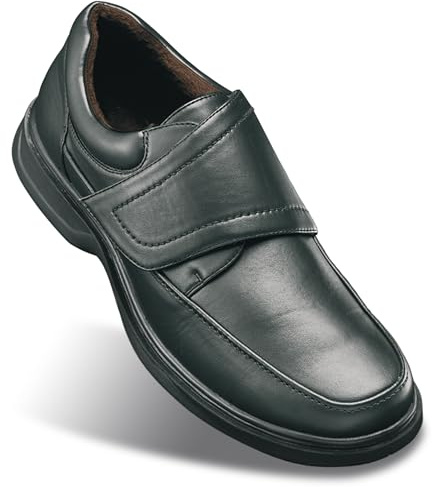 GALERIA DEL COLECCIONISTA Chaussures Elegance Confort large pour homme avec velcro réglable. Intérieur en cuir respirant, semelle antidérapante. Semelle intérieure en mousse à mémoire de forme :