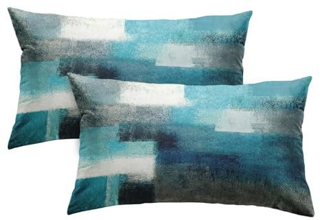 Britimes Lot de 2 Housses de Coussin décoratives Modernes à l'huile pour Chambre à Coucher, Salon, 30,5 x 50,8 cm, Bleu Sarcelle