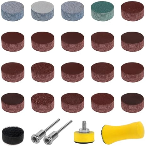 Slippapper kardborre våt torr, 200 stycken 25 mm slipdynor runt sandpapper, slipverktyg med 1/8 tum axel slippapper set för trä metall spegel smycken polering (korn 40–7000)