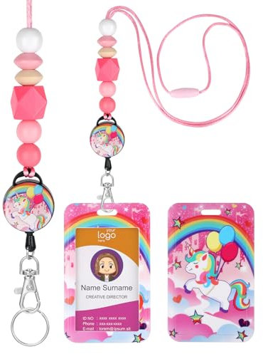 Porta Tarjetas Identificativas, Unicornio Cordón Retráctil con Porta Tarjetas, Llaves Cordón Funda Tarjeta Identificación para Profesores Enfermeras Médicos Estudiantes