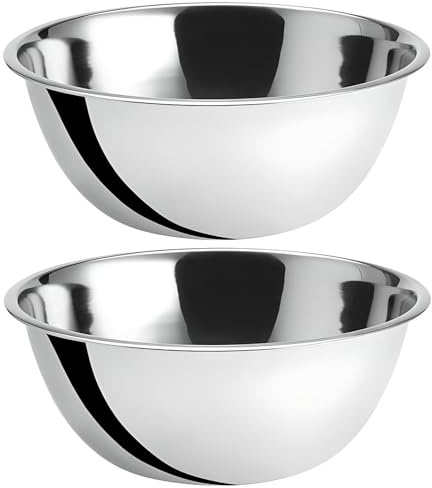 OCS Parts 8 Quart Mixing Bowls | Set of 2 | 13.25-Inch Stainless Steel Professional Grade Flat Base Mixing Bowls for Home and Commercial Kitchens
