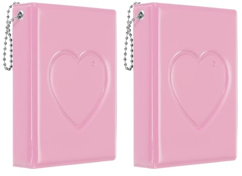 PATIKIL 7,6 cm mini fotokortsalbum med 32 fickor liten kärlek hjärta bildhållare bok för samling 2-pack, rosa