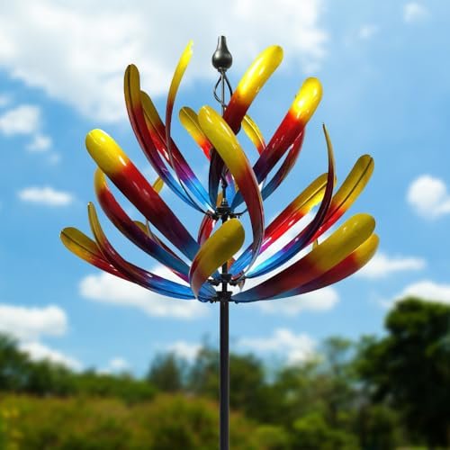 PROMISED FARM Large Wind Spinners - Decorative Garden Whirligigs - Durable Metal Flower Art - Ideal for Yard Decor and Gifts Colorful 88 H x 27 W