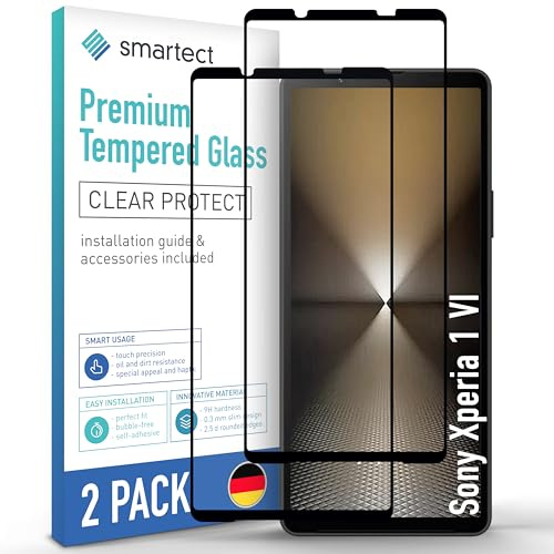 smartect Schutzglas 2 Stück Full Screen für Sony Xperia 1 VI, HD Schutzfolie Anti-Kratzer, Displayschutz 0.3 mm Ultra-klar, 9H Härte, Stoßfest, Blasenfrei