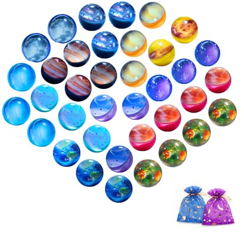CoralBloom Balles Rebondissantes Espace 36 Pièces 32mm – Cadeaux d'Invités Anniversaire Enfant | Jouets Sacs de Fête