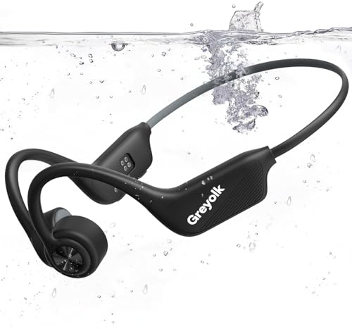 GREYOLK Cuffie a Conduzione Ossea IP68 Impermeabili per Nuoto, Bluetooth 5.4 e MP3 con 32GB, Design Open-Ear Confortevole per Nuotare, Correre e Sport All’Aperto