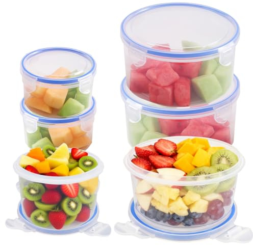 Lytonix 6 Piezas Recipientes Herméticos para Alimentos, 3 x 300ml y 3 x 600ml, Reutilizables, Recipientes de Plástico Alimento con Tapas Herméticas, Aptos para Microondas, Congelador y Lavavajillas