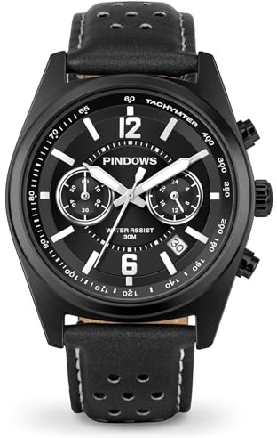 PINDOWS Herren-Armbanduhr, wasserdicht, modisch, geschäftlich, lässig, Multifunktions-Chronograph, Quarz-Herrenuhr mit Kalender, Nylonband