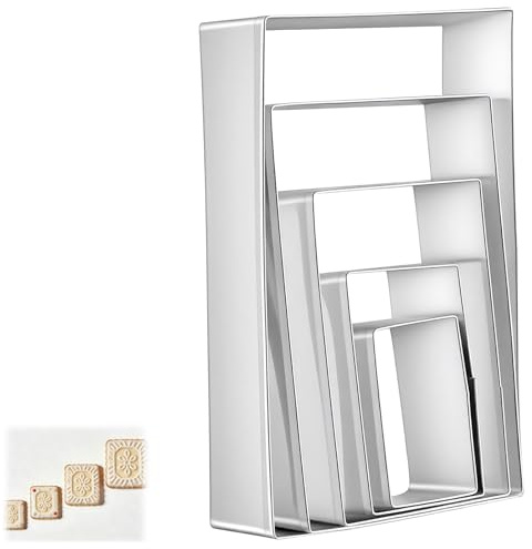 5 moldes rectangulares para galletas, 5 tamaños, de acero inoxidable, para galletas, para tartas, galletas, fondant, pastelería, etc