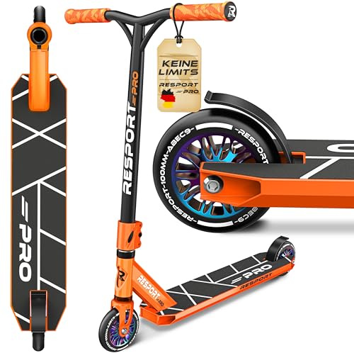 RE:SPORT® Monopattini Freestyle REVO PRO con Supporto, 110 mm PU Wheels & Y-Bar | Monopattino Acrobatico Professionale ABEC 9 cuscinetti a sfera | Stunt Scooter per Adulti e Bambini