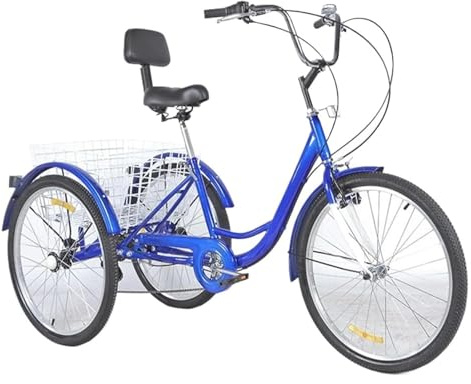 Justerbar lastcykel, Vuxen trehjuling 24 tum 7-växlad kolstål 120 kg lastkorg Flerfärgad