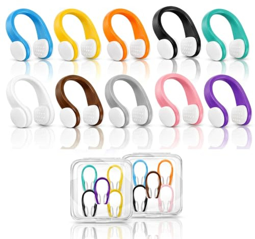 10Pcs Pinzas Nariz Natación Clip Nasal de Silicona con Caja | Multicolor para Adultos y Niños Principiantes Antideslizante Tapones Natacion Reutilizables Deportes Acuáticos y Surf