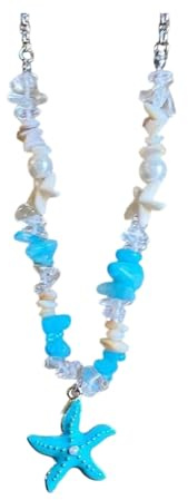 APGLSXY Härligt havstema blå hav stjärna snäcka pärlhalsband hänge hals kedja resa och fotografi pärlhalsband, One Size, enligt beskrivningen, enligt beskrivningen