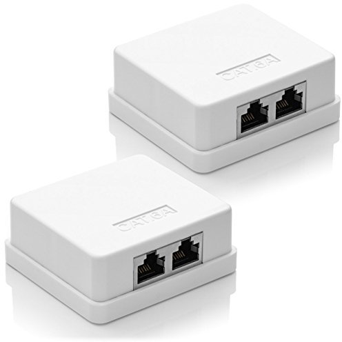 deleyCON 2x CAT 6a Netzwerkdose 2x RJ45 Buchse FTP geschirmt Aufputz Montage 10 Gbit Ethernet Netzwerk LAN Dose RAL 9003 Weiß