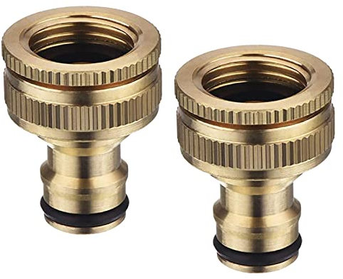 Tesmotor Brass Garden Hose Tap Connector fitting for 1/2 Inch (21mm) & 3/4 Inch (26.5mm) 2-in-1 Threaded Faucet Adapter (2 Pack)