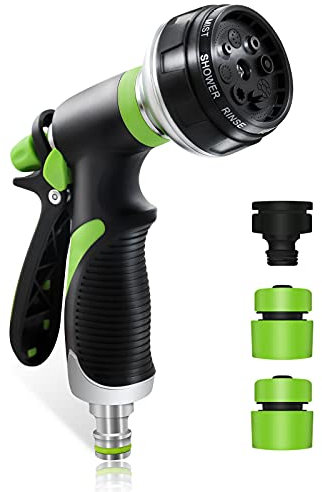 AGAKY Gartenbrause Düse, Gartenschlauch Spritze Metall mit 8 Sprühbilder, Garten Pistole Einstellbarer Wasserdurchfluss, Garten Wasserspritze für Autowaschanlagen, Garten Bewässerung