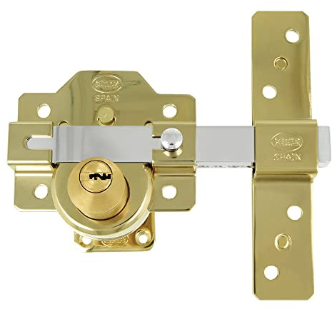 Amig - Cerradura de Sobreponer - 105 x 170 mm - Oro - Cilindro de seguridad de 50 mm y 6 pines - Pestillo de Apertura - Sistema Antibumping y Protección contra Ganzúas