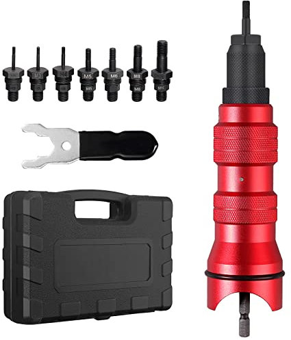 JUSTOOL Remachadora Taladro Adaptador de Pistola Remachadora con M3-M10 Juego de Herramientas para Pistola de Tuercas de Remache de Acero Inoxidable con Llave y Caja Portatil