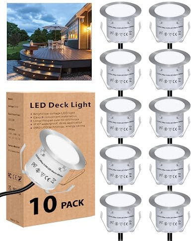 HIBOITEC 10er Set LED Einbaustrahler, Terrassen Einbaustrahler LED Aussen Ø32mm 0.6W IP67 wasserdicht LEDs Bodeneinbauleuchten, für Küche Garten Gehweg Holzbrücke Warmweiß