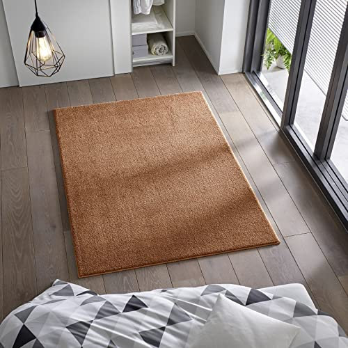 Kurzflor Flachgewebe Teppich für Wohnzimmer, Kinderzimmer und Schlafzimmer Einfarbig Uni Terracotta 80x250 cm