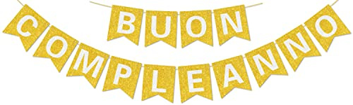 Striscione Buon Compleanno pre-infilato - NO FAI DA TE - con lettere lucide Striscione Buon Compleanno glitterato per decorazioni e forniture per feste di compleanno dorate