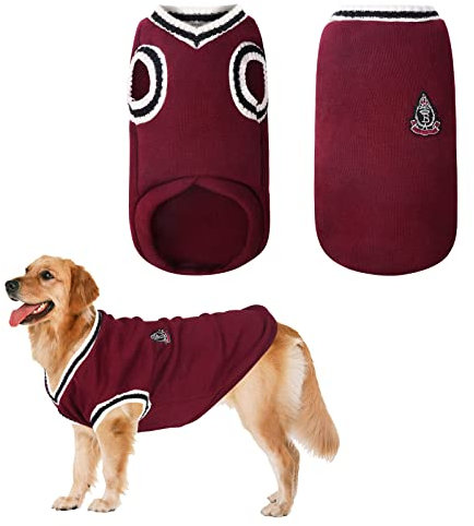 VSSHE Hundepullover,College Stil Warmer Pullover Katzenkleidung Warme Hunde Pullis Fleece Haustiermantel Welpenpullover Pullover Kleidung Haustier Kostüm Welpenpullover für Kleine Mittelgroße Rot-4XL