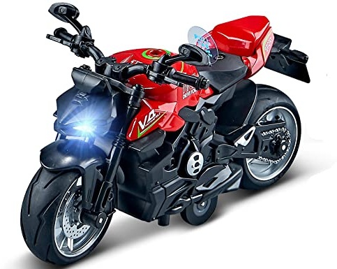 Gilumza Pull Back Motorcycle Toys, Ducati Gift with Music Lighting, Street Fighter Motorcycles Toy for Boys Kids Age 3-12 Year Old (Red)