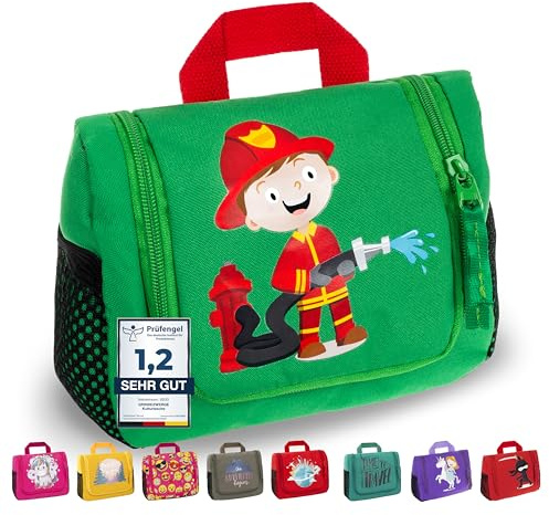 GRINSEZWERGE Kinder Kulturtasche | Reise Kulturbeutel zum Aufhängen | Kosmetiktasche Waschbeutel Waschtasche Reisetasche Schminktasche Kosmetik Beutel Reisezubehör
