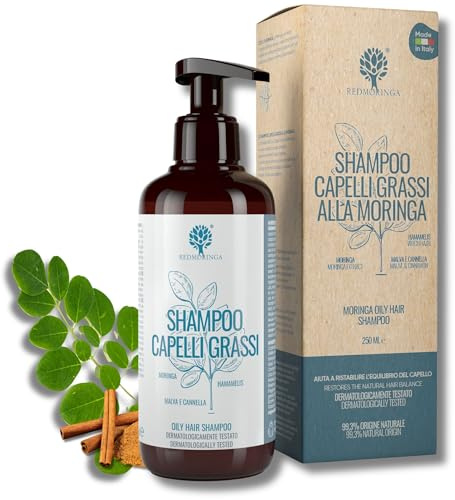 Talgregulierendes Bio-Shampoo für fettiges Haar, stellt den pH-Wert fettiger Haut wieder her, Shampoo für fettiges Haar, 99,5% natürlich, kein SLS, ASL – mit Moringa, Malve, Zimt – 250 ml