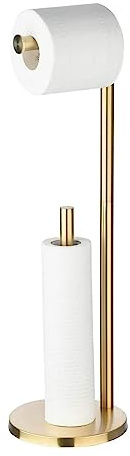 SHUNLI Gold Toilet Roll Holder Stand Free Standing Toilet Paper Holder with Storage Reserve, Stainless Steel SUS304, Brushed Brass