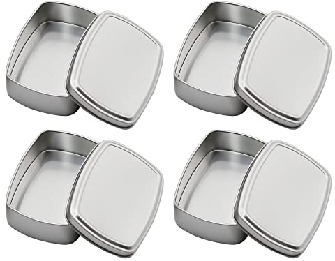 Saihisday Aluminum Soap Box Soap Tin Empty Rectangular Tin Case Metal Tin Boxes Storage Containers Silver Storage Organizer with Lids for Candies Jewelry Powder 3.7 x 2.7 x1.1 Inch, (120ML/ 4OZ) (4)