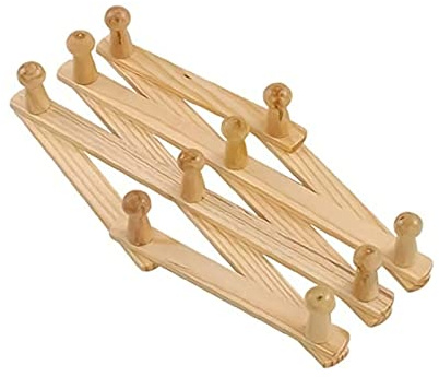 PNJB Wall Hanger Wooden Coat Rack Wall Mounted, Hat Racks for Baseball Caps, Mug Rack, 10 Peg Hooks, Natural, Wall-Mounted Coat Rack Retractable Drying Rack (1 Pcs)