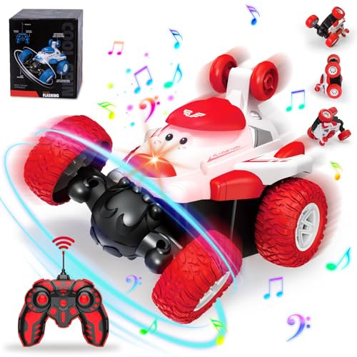 Ltteaoy Ferngesteuertes Auto ab 3-8 Jahre,360°drehbares Stunt Auto mit Lichtern/Musik/Ladekabel,Kinder Spielzeug ab 3 4 5 6 7 8 Jahre Junge Mädchen Geschenke 3-10 Jahre Auto Ferngesteuert(Rot)