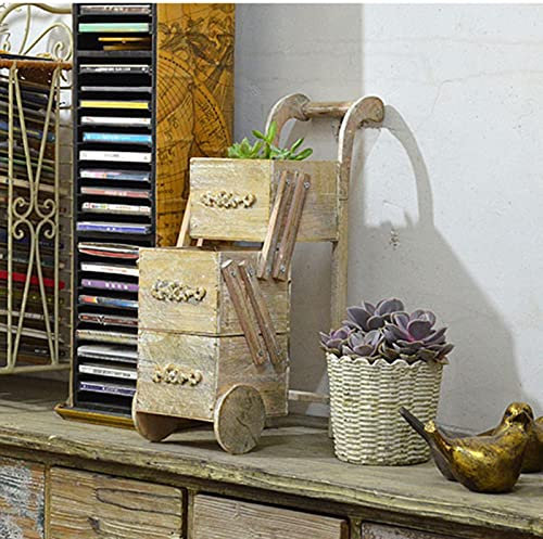 PRUJOY Portafiori Carrello portafiori in Legno massello Country Americano Carrello portaoggetti da Tavolo in Legno per Vaso da Fiori in Legno (C)
