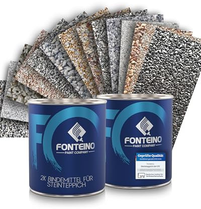 Fonteino Steinteppich Außen Komplettset – 25 kg Marmorkies Grigio Cenere 1-4mm + 1,5 kg UV-geschütztes Bindemittel – Ideal für langlebige Außenflächen, 2 m² Abdeckung