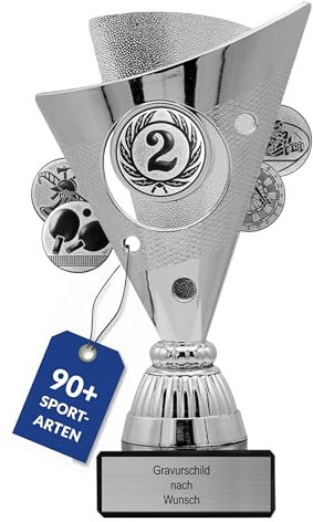 pokal-fabrik.de - Pokal mit Gravur Wunschtext in silber - personalisierte Auszeichnung und Sport Emblem nach Wahl - 15,5 cm inkl. Marmorsockel - Geschenk-Trophäe