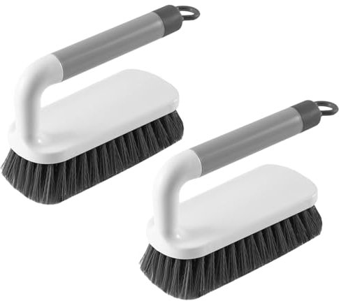 2 Pack Scrub Brush, Scrubbing Cleaning Brushes, Heavy Duty Cleaning Brushes with Handle, for Shower, Bathroom, Carpet, Kitchen and Bathtub Scrubber (Grey)