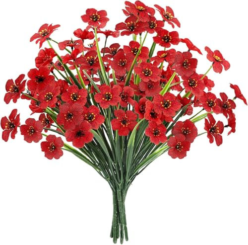 N&T NIETING Künstliche Blumen Balkon Kunstblumen wie Echt 6 Bündel Balkonpflanzen Blumenstrauß, UV-beständig Wetterfest Blumen Dekor für Home Garten Balkonkasten Innen Außenbereich Outdoor(Rot)