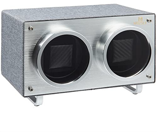 MOZSLY Remontoir de montre double pour montres automatiques moteur silencieux en cuir PU, gris, MOZSLY Remontoir double pour montres automatiques avec moteur silencieux