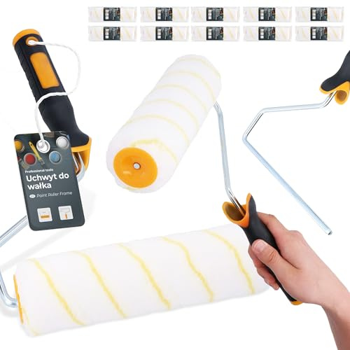 10x Rullo Vernice 25 cm Ricambio Kit Applicazione Lattice Impugnatura Ergonomica Supporto Muri Soffitti Facciate Restauro Lavori Domestici Pittura