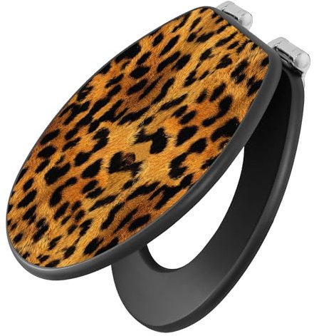 banjado Toilettendeckel anthrazit mit Absenkautomatik - WC Sitz mit Absenkautomatik anthrazit - Klodeckel grau - Toilettensitz dunkel - edle Klobrille - Leopard