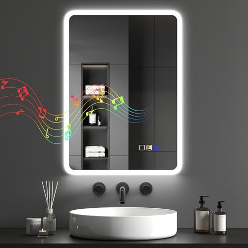 HOMCOM 500 x 700 mm Backlit Illuminated Bathroom Mirror with LED Lights and Bluetooth, Wall Mounted Vanity Mirror with 3 Colours Dimmable, Anti-Fog, Memory Function, Touch Switch, IP44