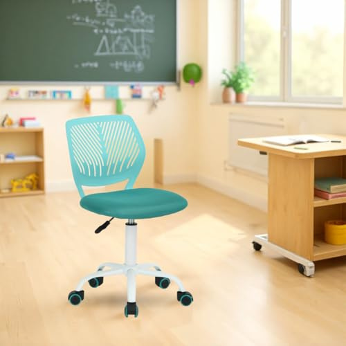FurnitureR Chaise de Classe Compacte, Siège Ergonomique pour Ecole, Dossier en Maille Respirante, Hauteur Réglable, Chaise de Salle de Dessin pour Enfants, Facile à Déplacer 360°, Turquoise