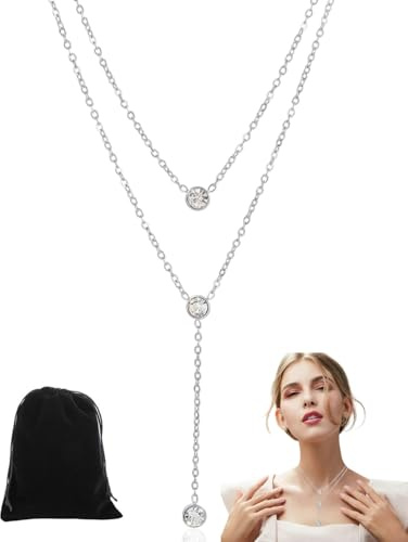 JUKOTA Collier estival en argent, chaîne longue en Y superposable avec pendentif, bijou délicat plaqué argent, accessoire de mode esthétique