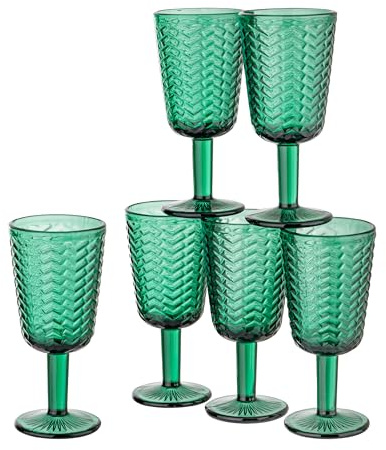 Baroni Home Set 6 pz Calici Wave in Vetro Decorati con Rifiniture in Rilievo da 27 CL, Lavabili in Lavastoviglie, 8x8x17, Verde