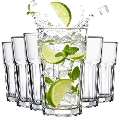 YASHIIN Water Glasses Set of 6, Durable Drinking Glasses Classic Design for Water Juice Beer Wine and Cocktails