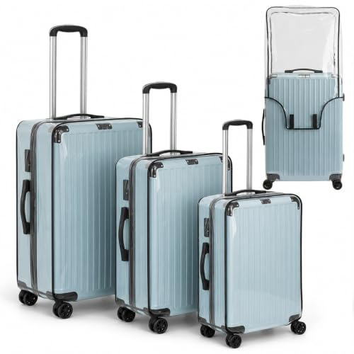 Set de 3 Fundas de Protección para Maletas en PVC Transparente, Impermeables y Lavables, Adaptadas para Maletas de 20, 24, 28 Pulgadas, Protección Duradera y Práctica para Viaje y Almacenaje