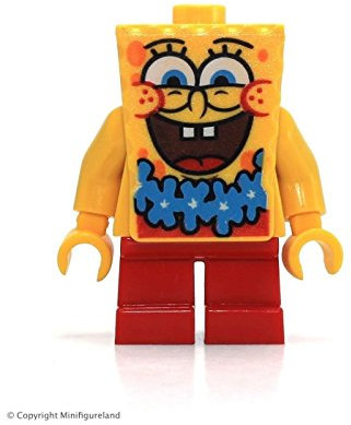 LEGO Spongebob Schwammkopf: Minifigur Spongebob mit Blauer Kette - Blue Lei (aus Bausatz 3818 - Bikini Bottom)