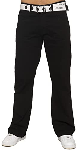BRAND KRUZE Jean Coupe Jambe Semi-évasée Coupe Large Toutes Tailles pour Homme(Noir, 38W / 34L)