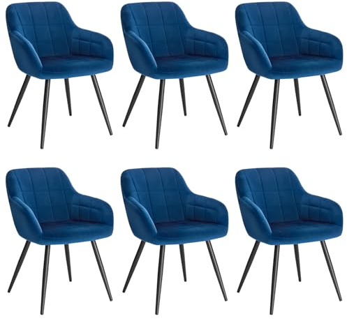 WOLTU Esszimmerstühle 6er Set Esszimmerstuhl Küchenstuhl Polsterstuhl Design Stuhl mit Armlehnen, mit Sitzfläche aus Samt, Gestell aus Metall, modern, Blau, BH93bl-6